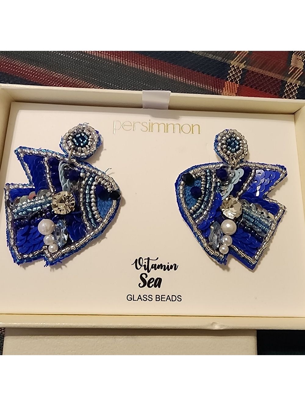 Persimmon Beaded Blue Fish Earrings NWT